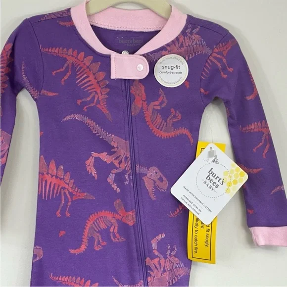 Set of 2-Burt’s Bee Baby Dinosaur Sleeper Onesie - Picture 4 of 10